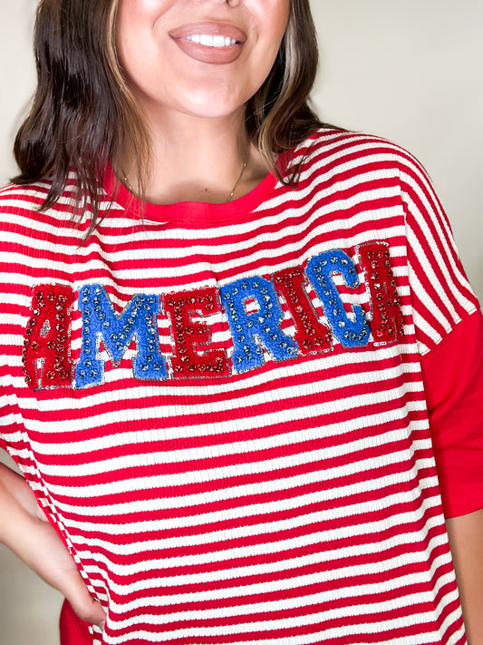 'Merica Striped French Terry Top