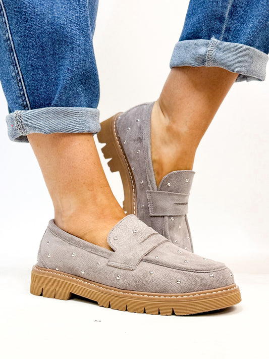 Corky's Light Grey Faux Suede Stud Muffin Shoes