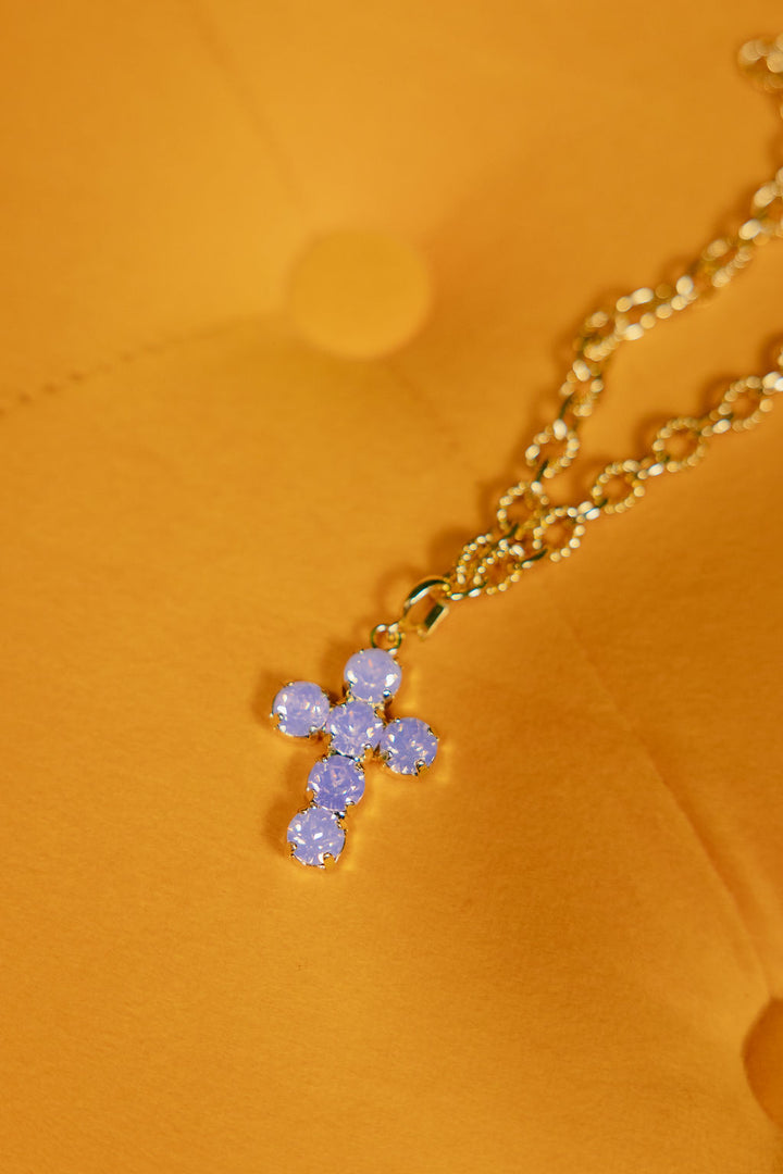 Mini Cross Charms in Gold Lavender