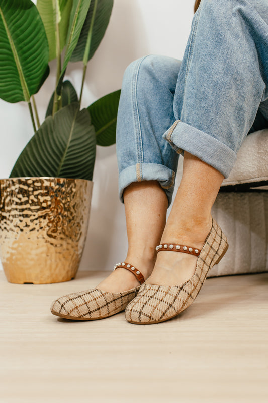 Corky's Tan Plaid Tea Time Flats