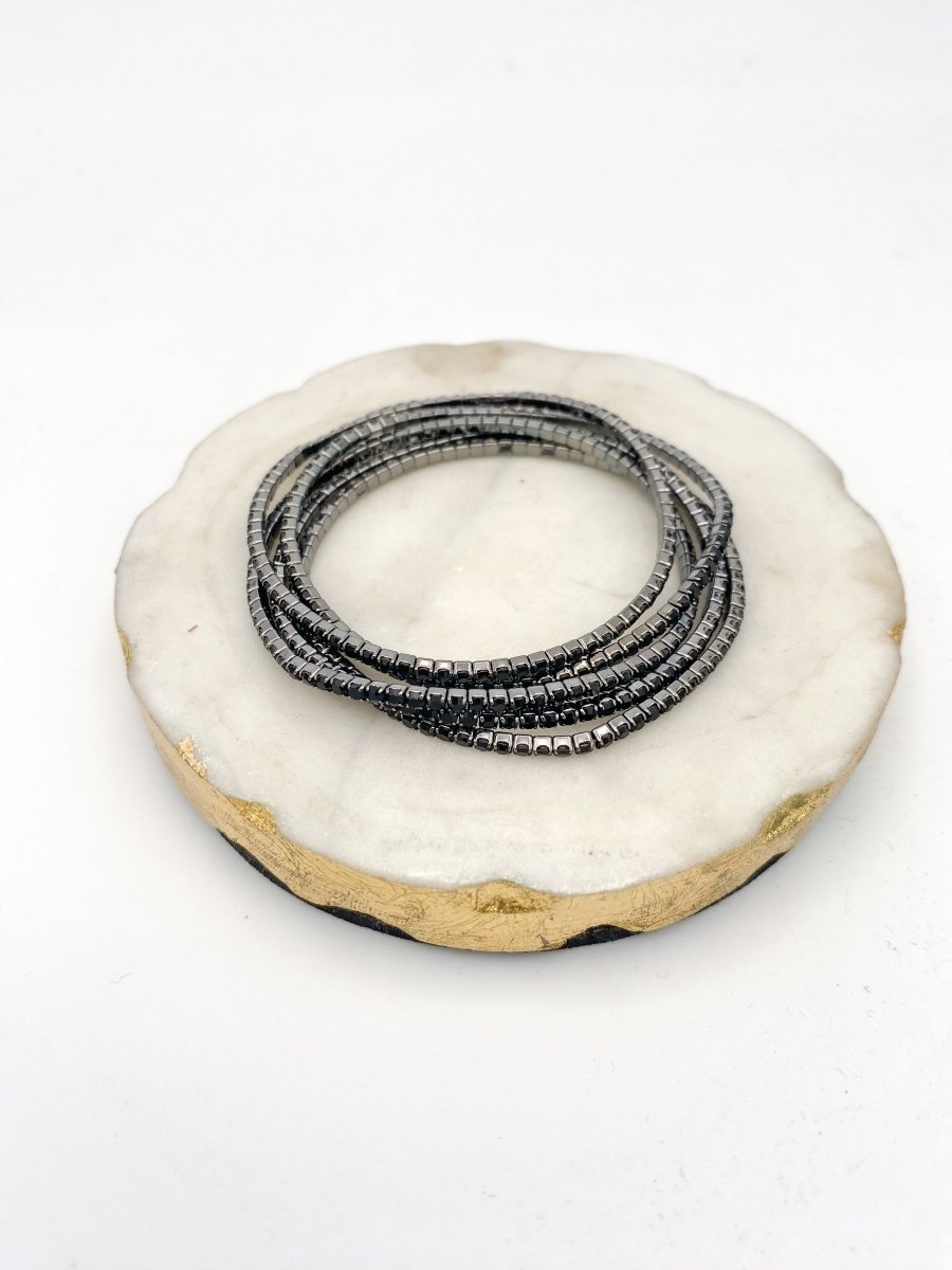 5 Strand Elastic Stretch Bracelets In Jet Black Nickel - Macoma Boutique315 Jewelry