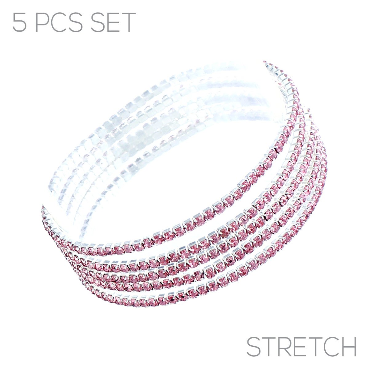 5 Strand Elastic Stretch Bracelets In Light Rose Silver - Macoma Boutique315 Jewelry