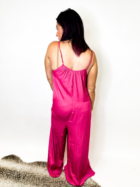 Might As Well Jump Jumpsuit in Hot Pink - Reg/Curvy FINAL SALE