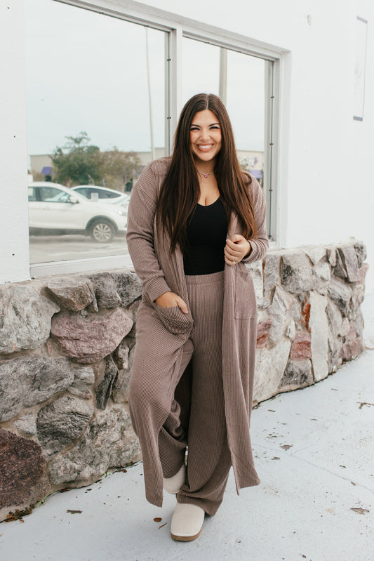 Ribbed & Ready Lounge Set In Oyster Grey - Reg & Curvy