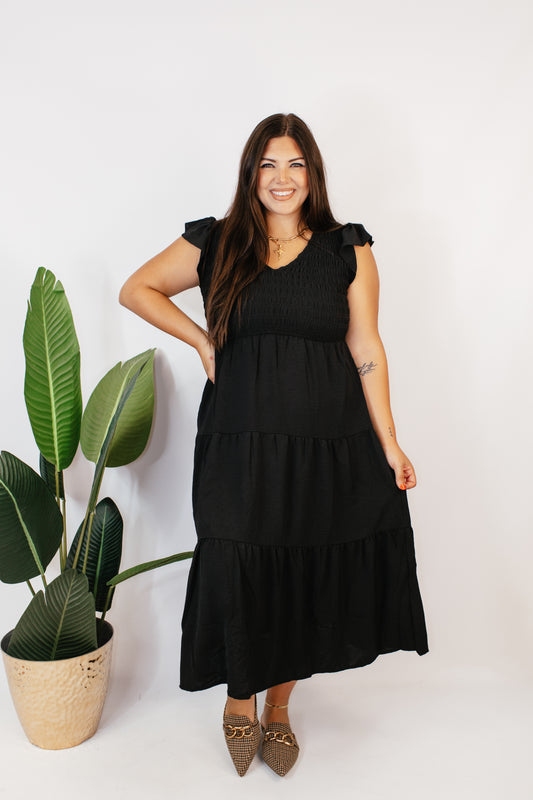 Midnight Flutter Midi Dress