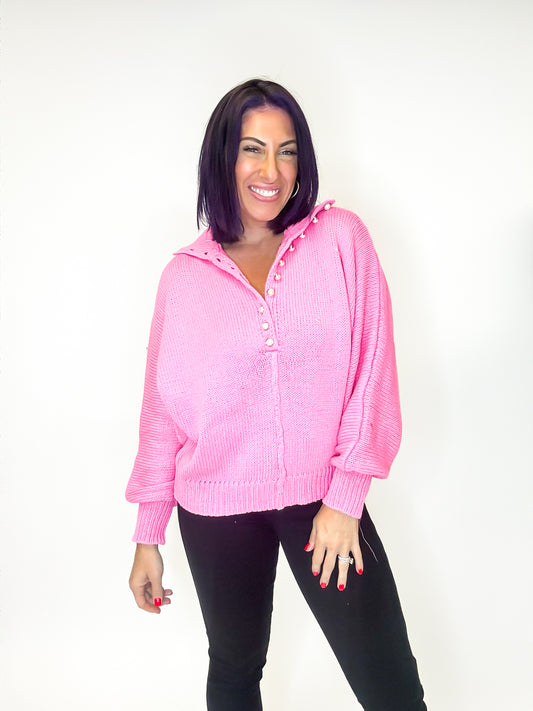 Sophisticated Pearl Sweater in Bubblegum Pink