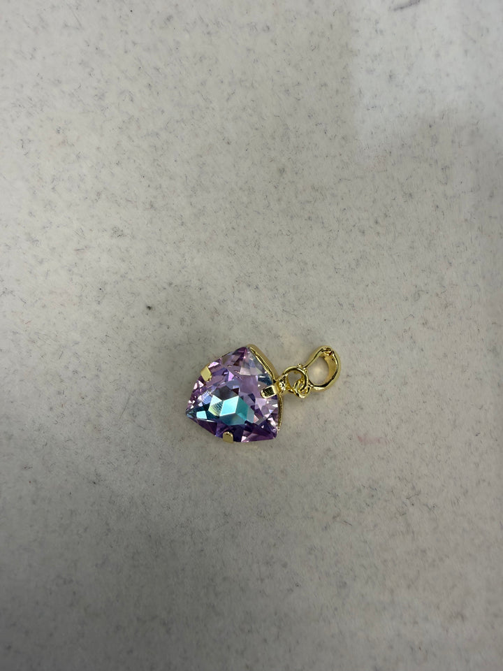 Gold-toned trillion-cut purple iridescent crystal charm with lobster clasp by AF Designs