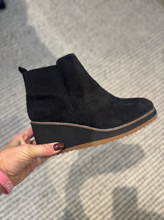 Presale: Corky's Black Faux Suede Apple Sauced Boots