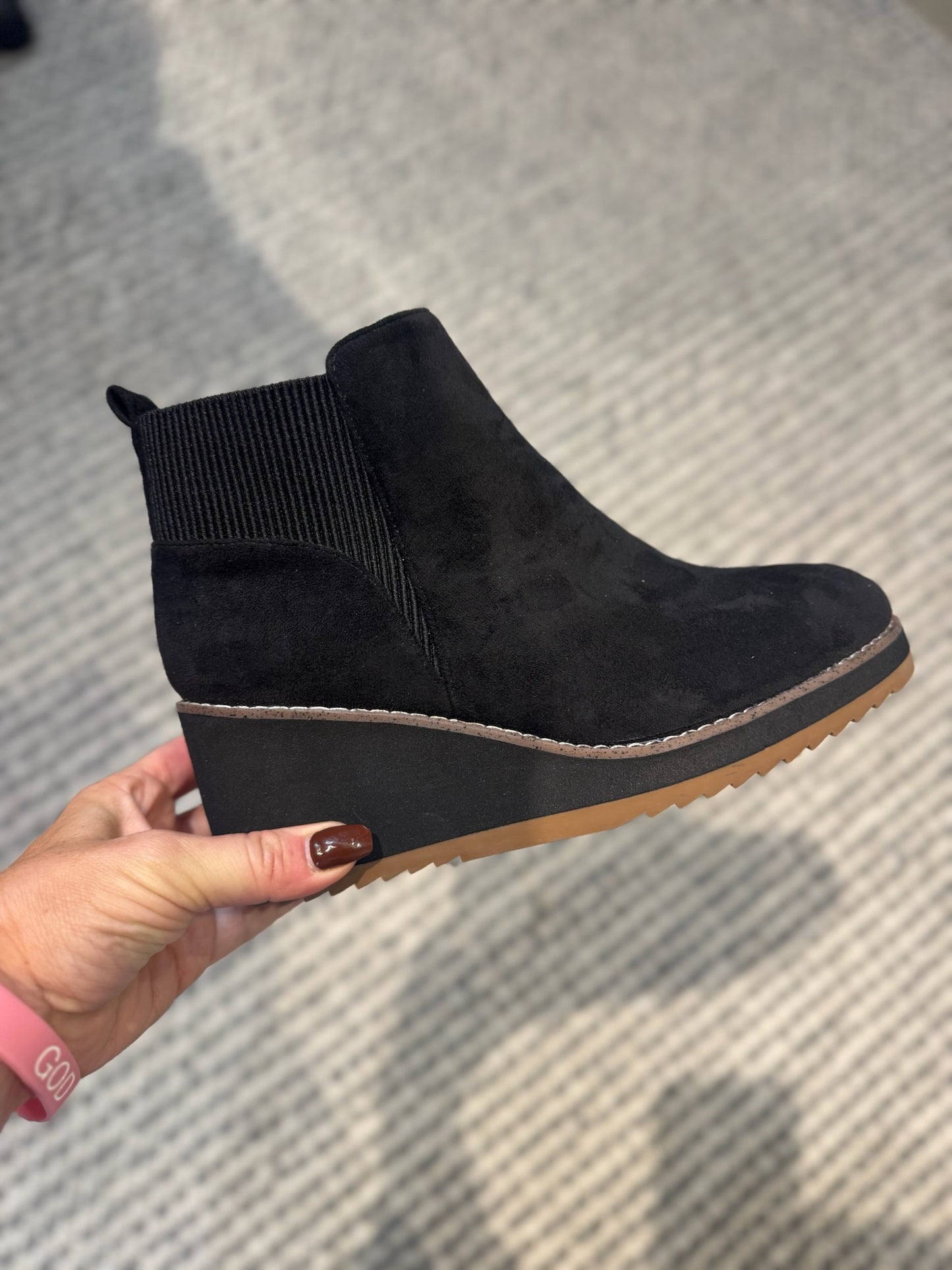 Presale: Corky's Black Faux Suede Apple Sauced Boots