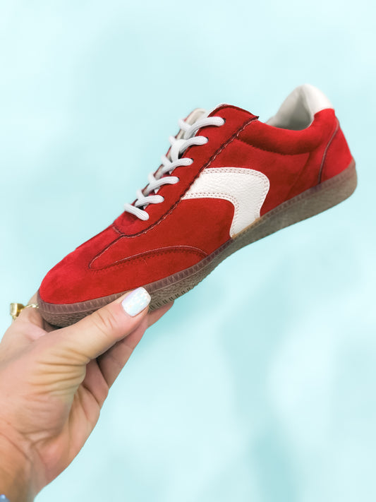 Presale: Corky's Red Faux Suede Spoiler Alert Sneakers