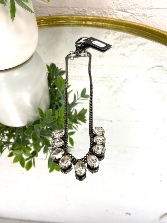 Tova Krystal Necklace in Gunmetal Clear - FINAL SALE