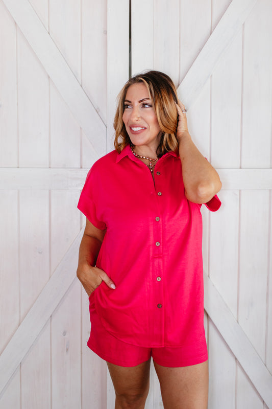 In The Morning Romper in Fuchsia