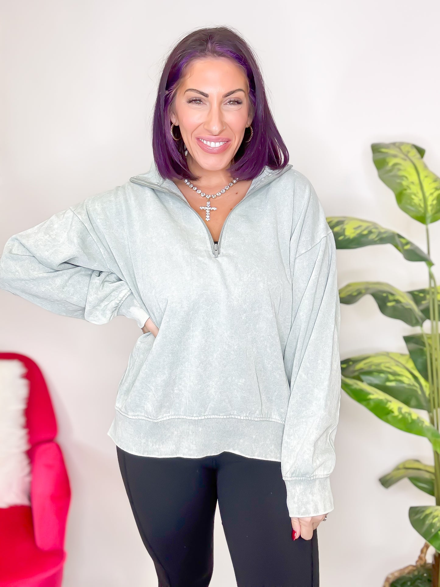 Believe In Me Zip Up Sweatshirt in Grey - Reg/Curvy