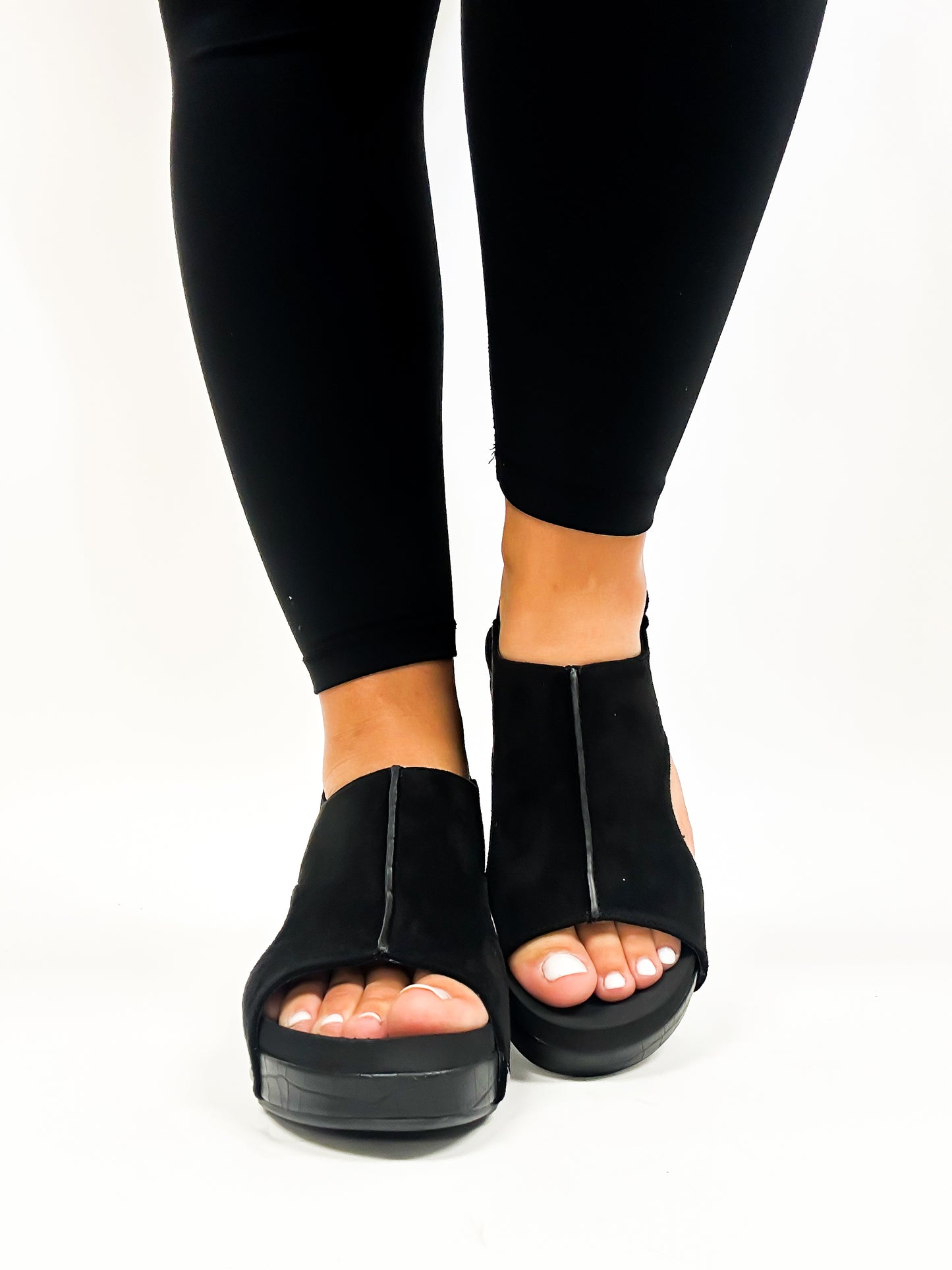 Corky's Black Suede Croco Volta II Wedges