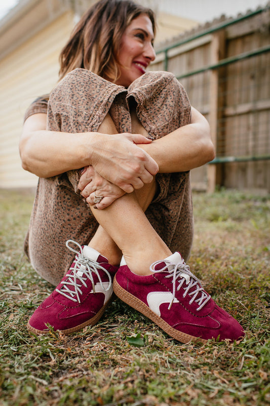 Corky's Wine Faux Suede Spoiler Alert Sneakers with Sparkle Laces