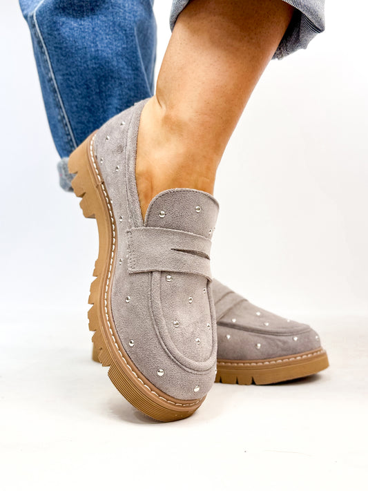 Corky's Light Grey Faux Suede Stud Muffin Shoes