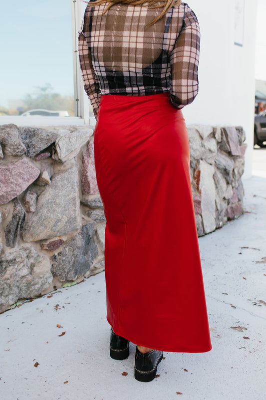 Power Play Skirt In Red Faux Leather - Reg & Curvy