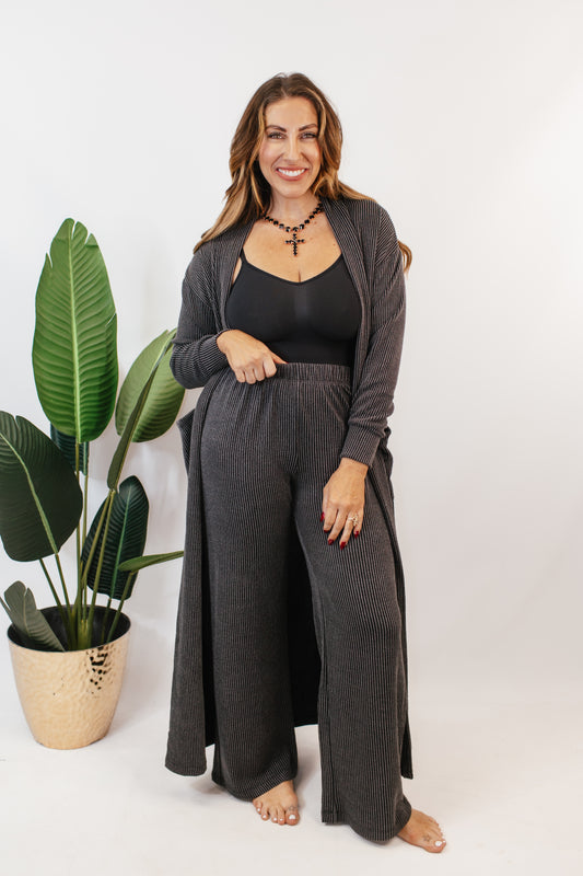 Ribbed & Ready Lounge Set In Black - Reg & Curvy