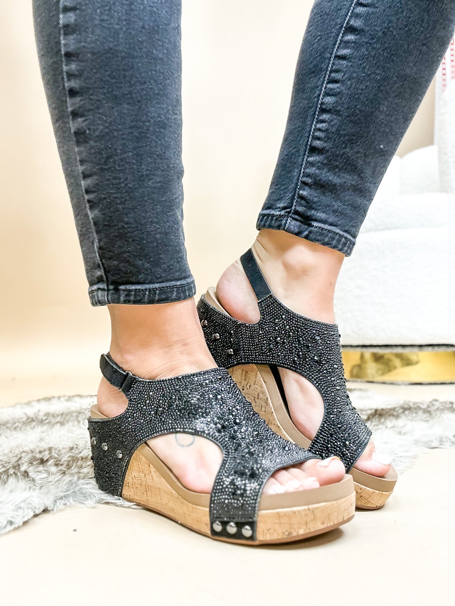 Corky’s The Ashley Wedges-Black Rhinestones 7