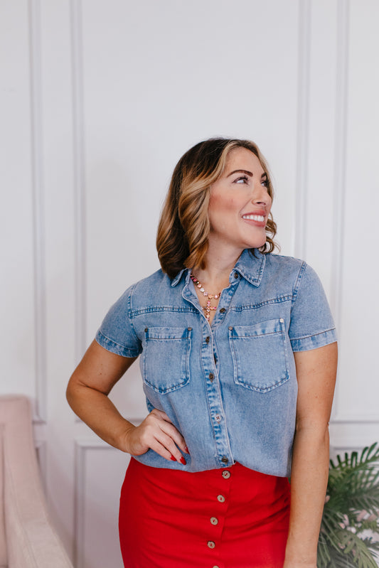 Buttoned Blues Top - Reg/Curvy