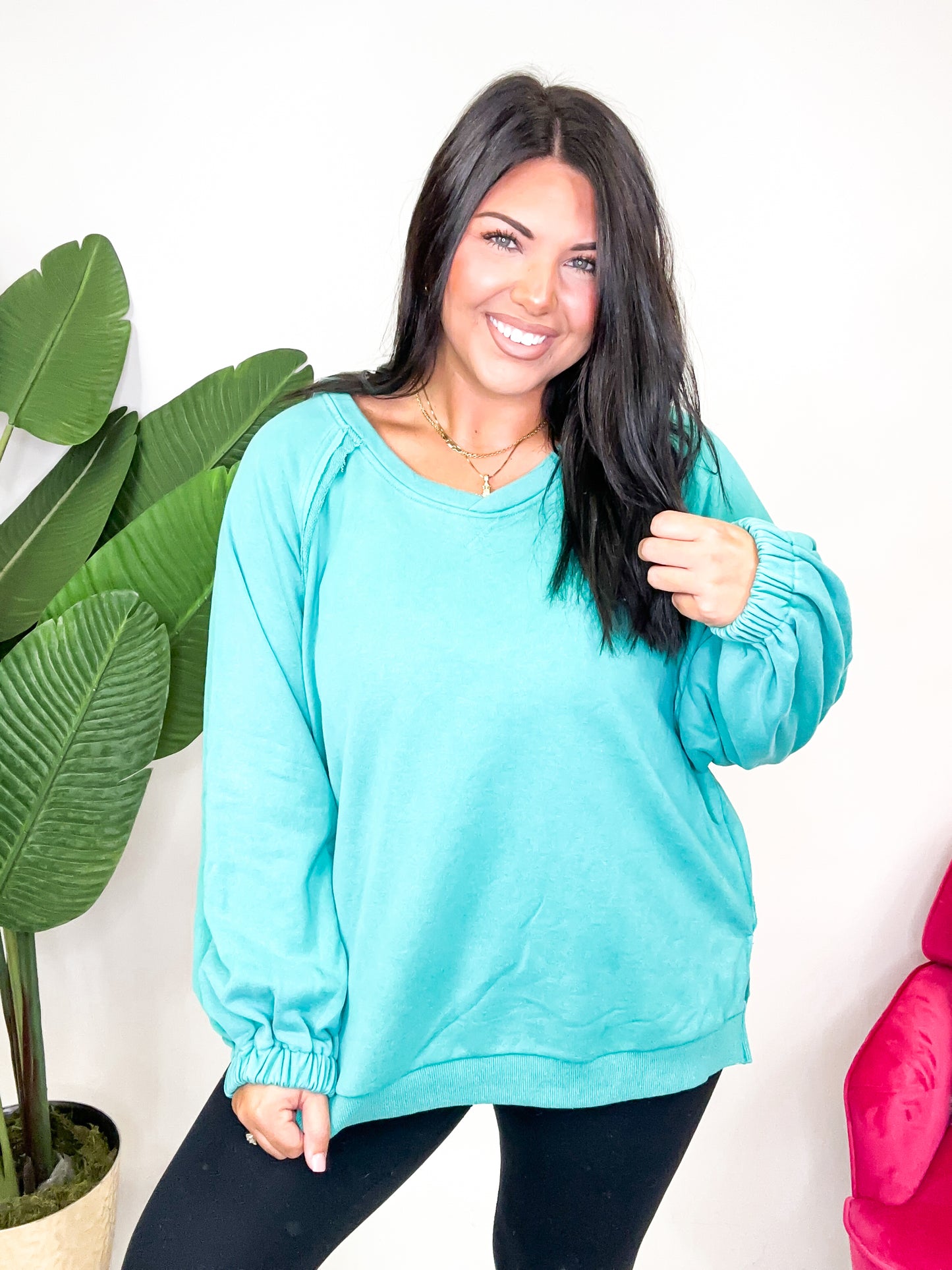 Criss Cross Comfort Sweatshirt in Evergreen