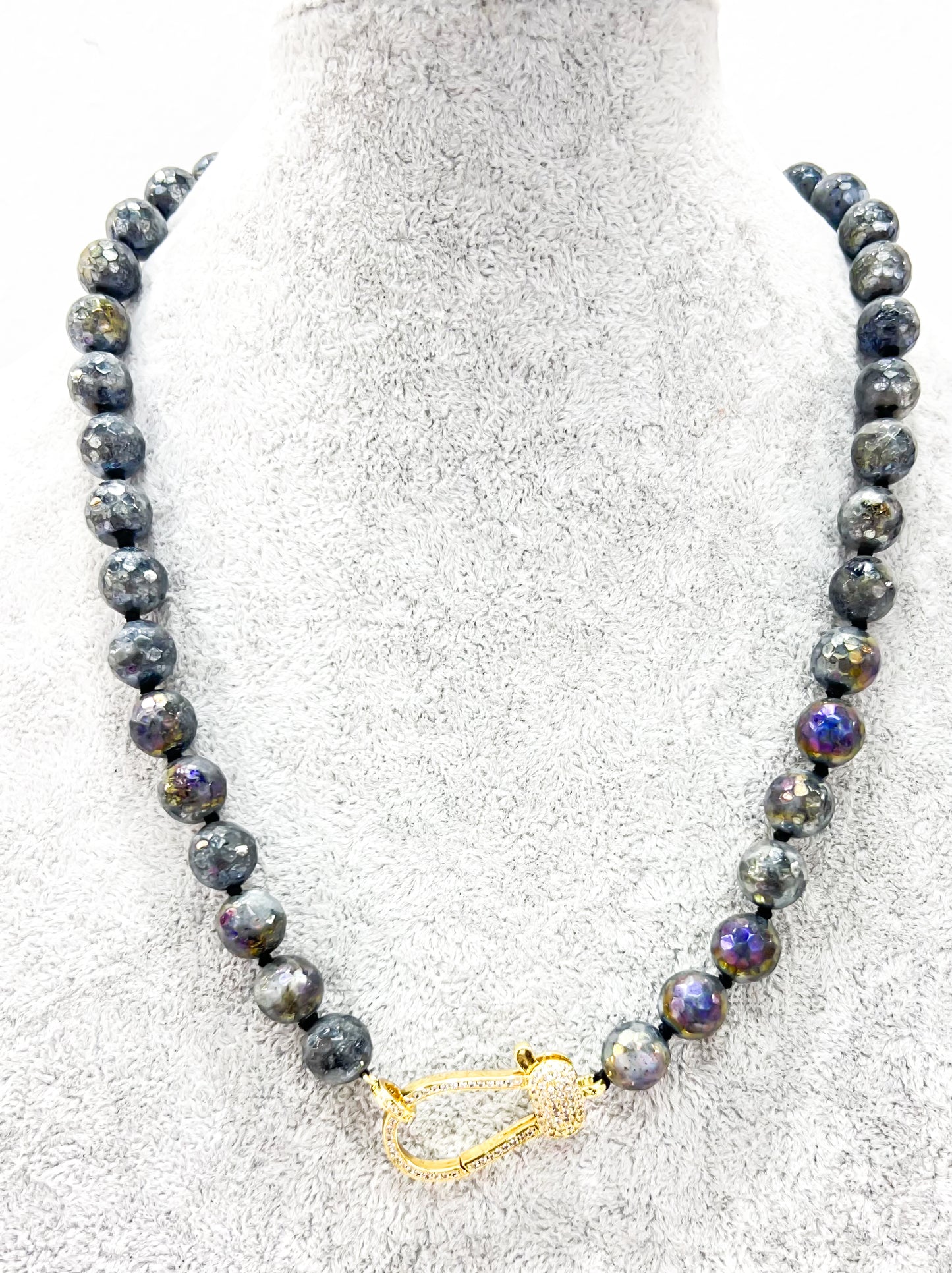 Presale: Gunmetal Stone Front Clasp Necklace