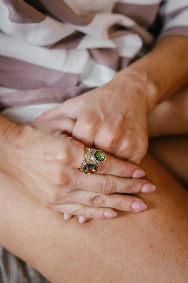 Love Spell Stretch Ring in Gold Plated With Green AB Crystals