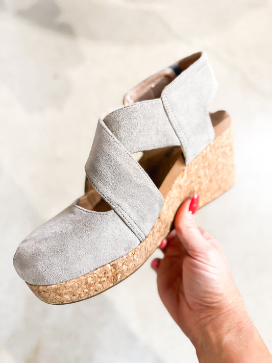 Presale: Corky's Grey Faux Suede Case Closed Shoes