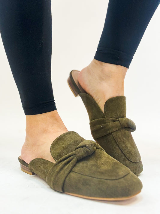 Corky's Khaki Faux Suede Clingy Mules