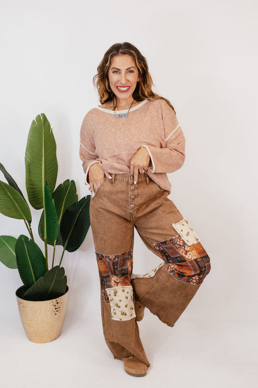 Retro Patchwork Wide-Leg Jeans
