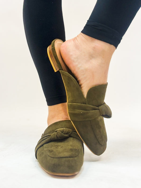 Corky's Khaki Faux Suede Clingy Mules