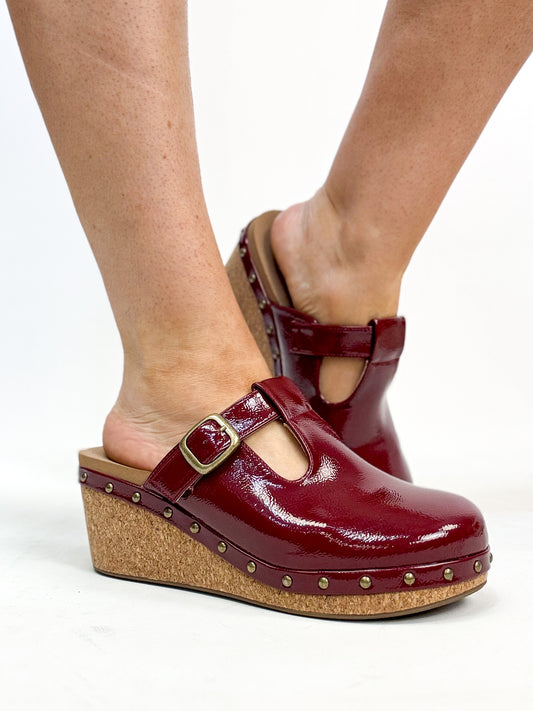 Corky's Dark Red Crinkle Patent In The Moment Wedges