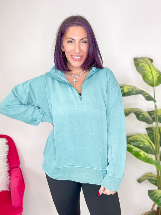 Believe In Me Zip Up Sweatshirt in Turquoise - Reg/Curvy