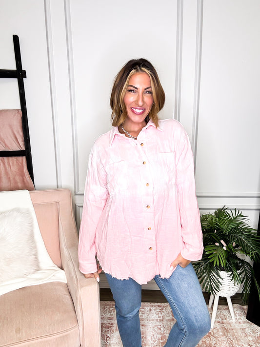 Pink Horizon Button Down Top - Reg/Curvy