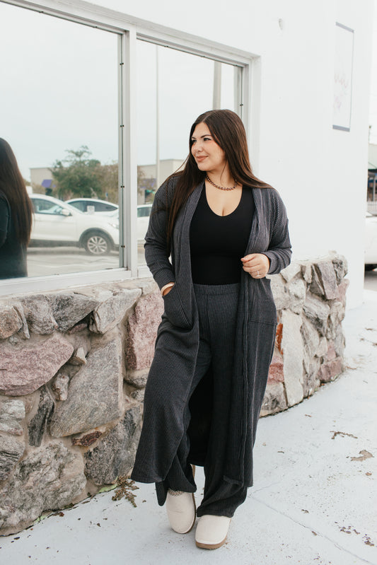 Ribbed & Ready Lounge Set In Black - Reg & Curvy