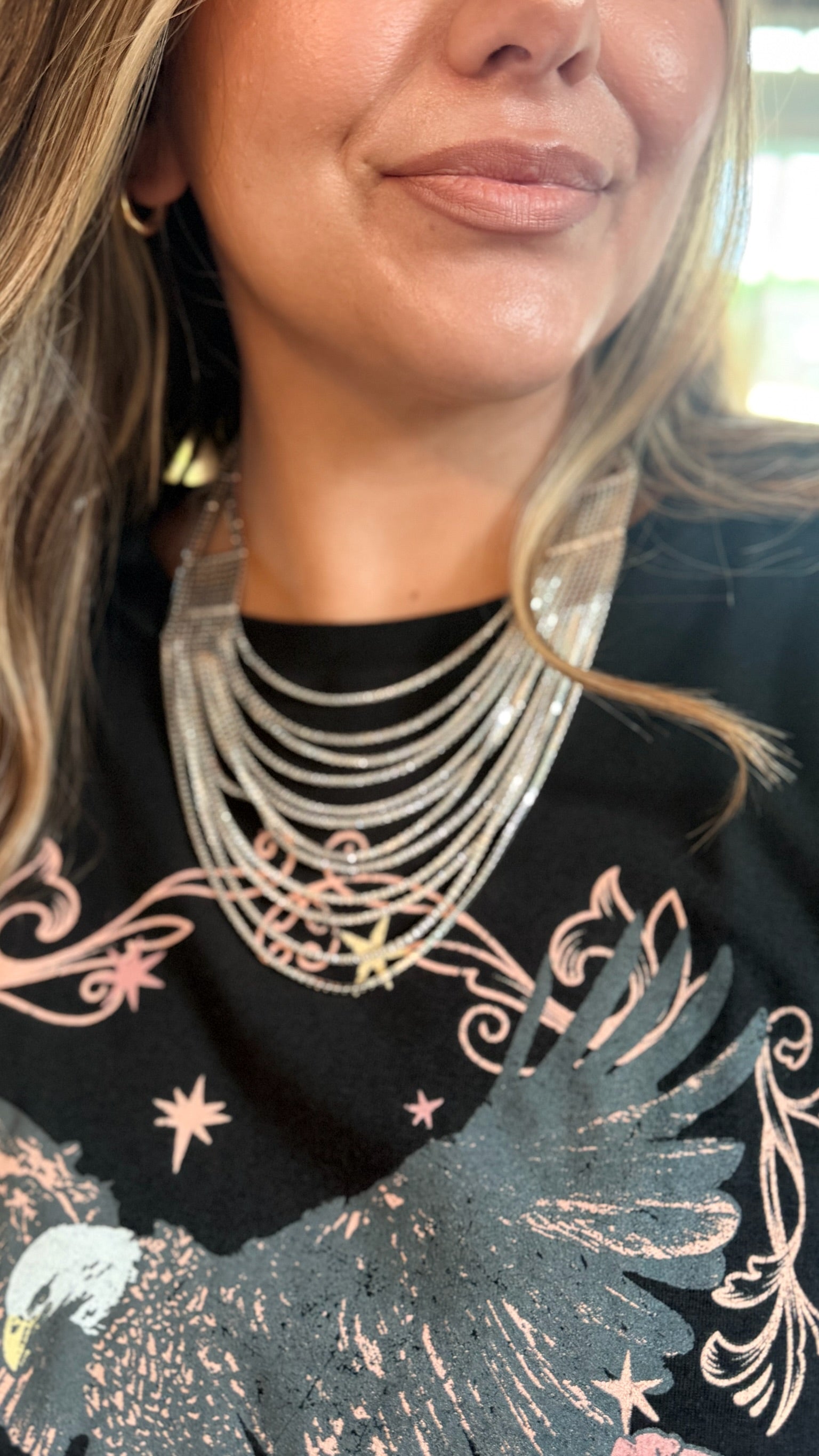 Dream Big Layered Necklace In Silver Crystal