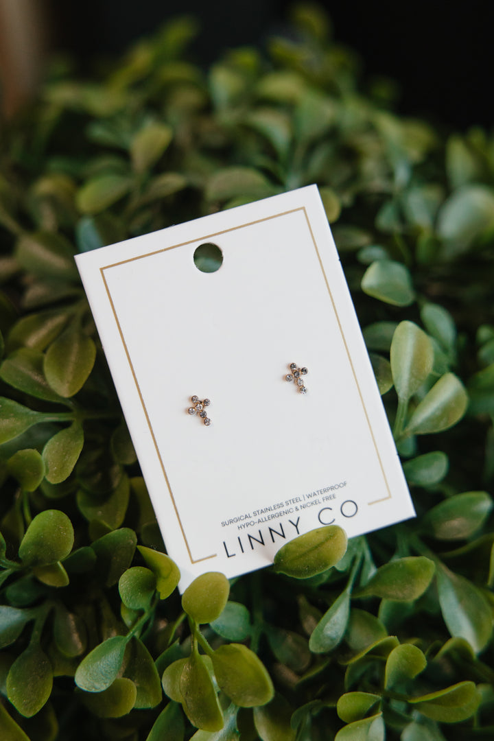 Clara Cross Stud Earrings In Gold Sparkle