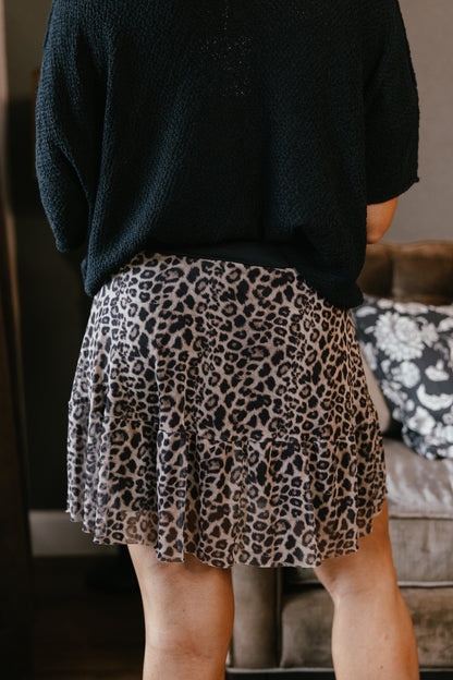 Rebel Lace Biker Shorts With Lace Skirt Overlay In Cheetah