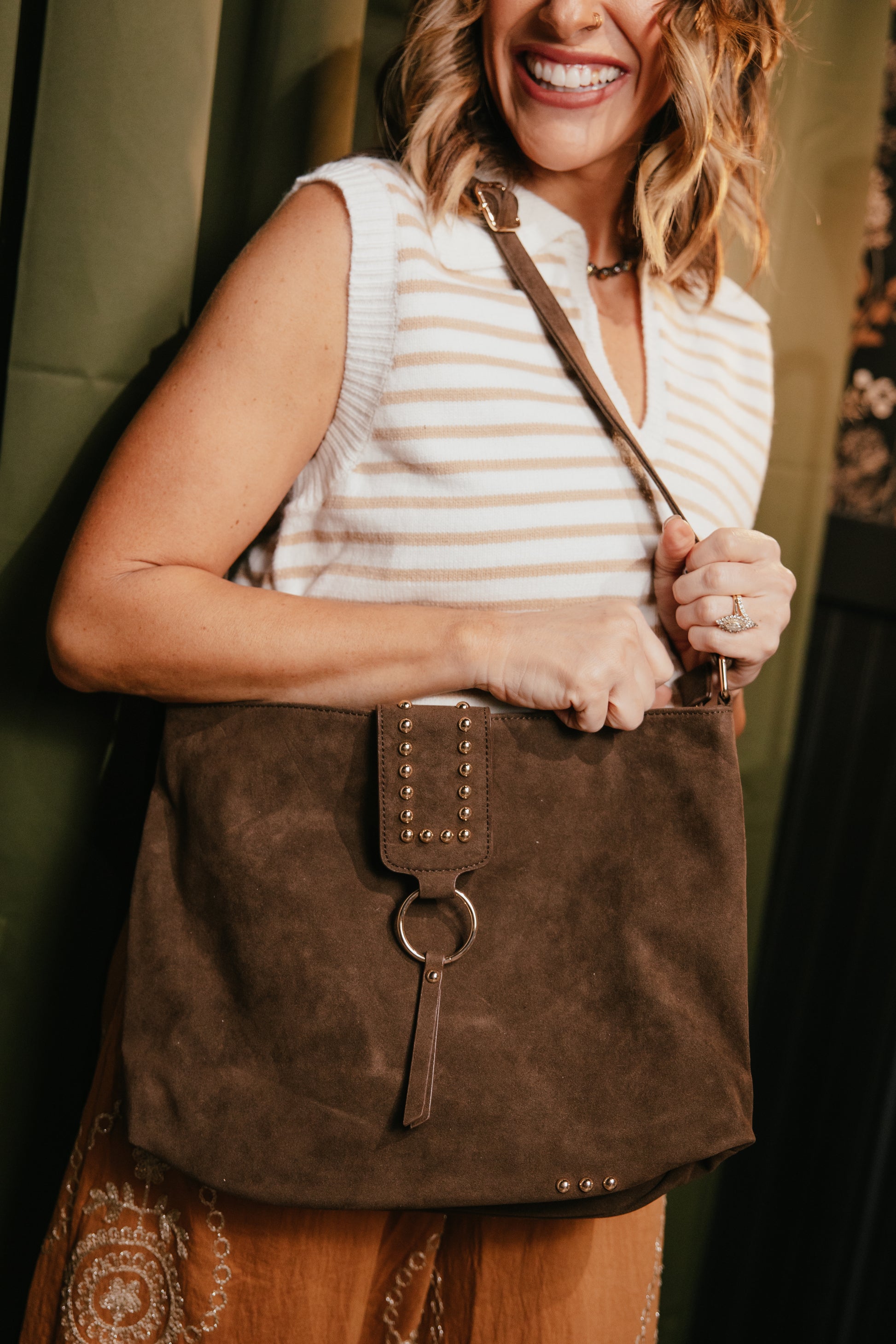 Rosemary Suede Bucket Bag In Chocolate
