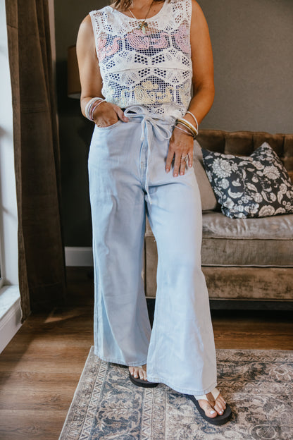 Sky Drawstring Palazzo Denim