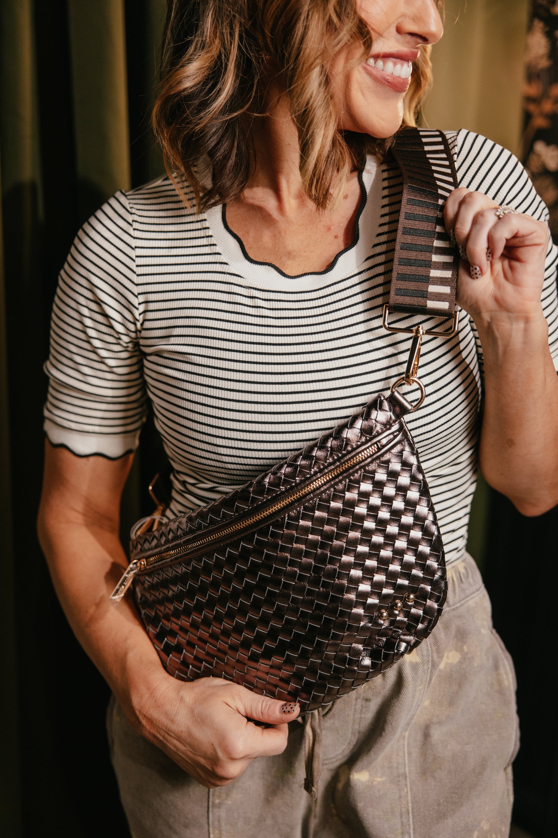 Westlyn Woven Bum Bag In Metallic Gunmetal