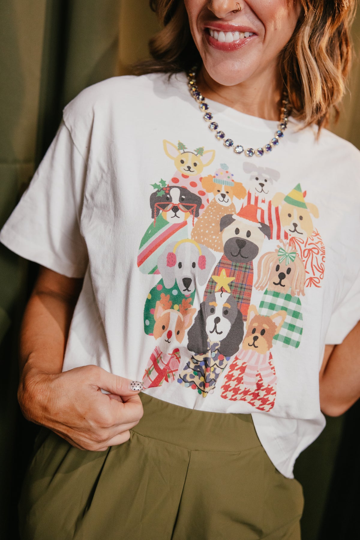 Festive Sweater Pups Crop Tee