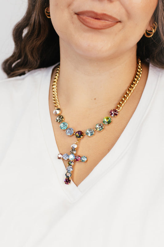 Tova Mini Sofia Necklace in Midnight Sky - WITH Gold Cross - FINAL SALE