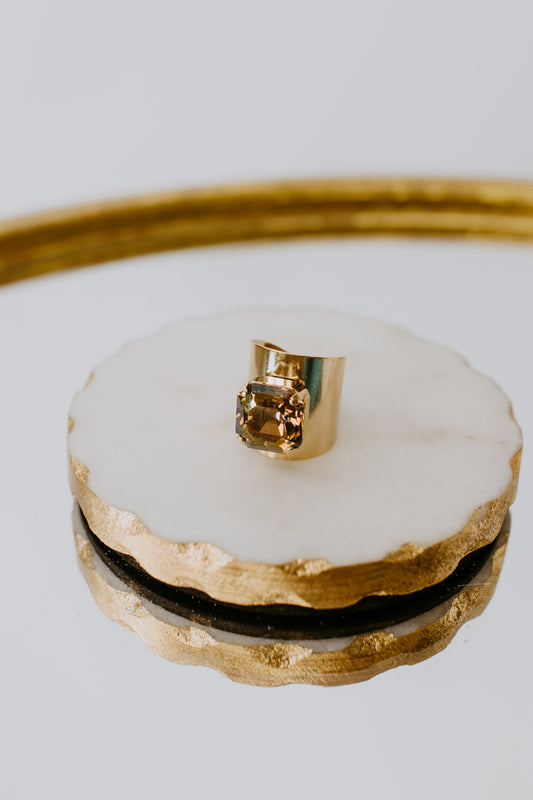 Tova Solitaire Ring in Square Custom Smoked Topaz Brandy - FINAL SALE