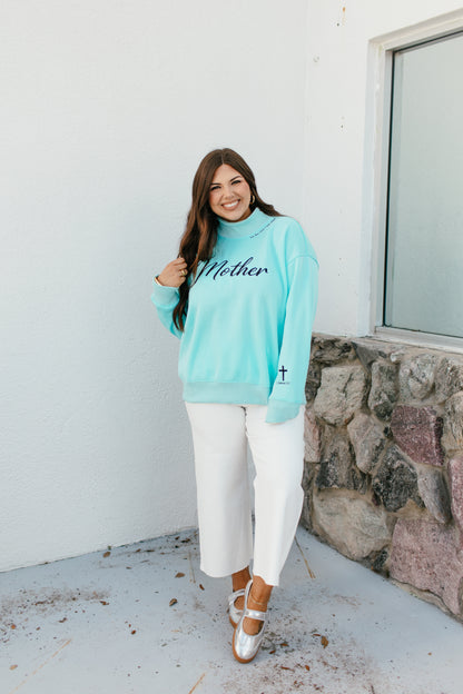 Mother Mock Neck Pullover In Mint