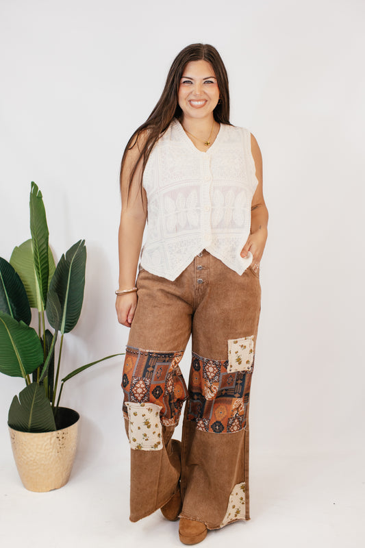 Retro Patchwork Wide-Leg Jeans