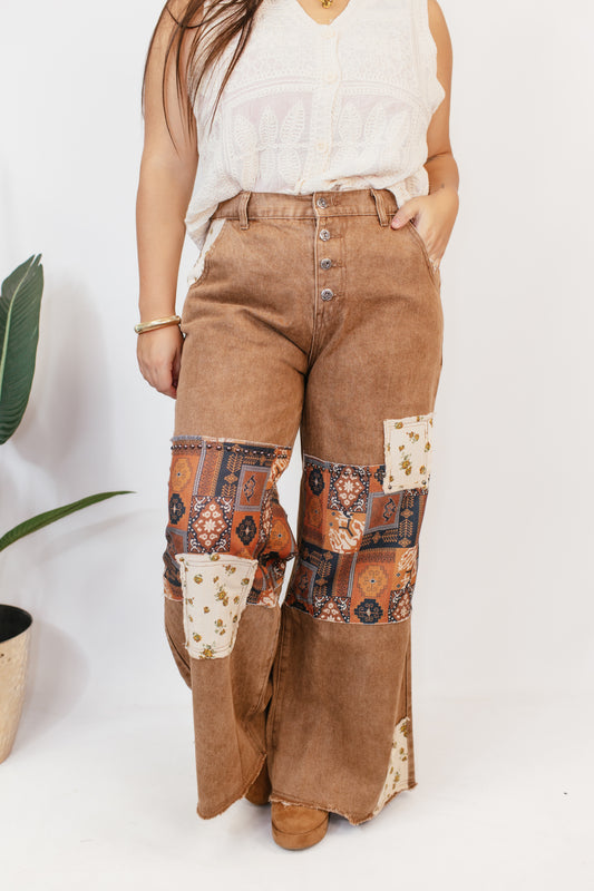 Retro Patchwork Wide-Leg Jeans