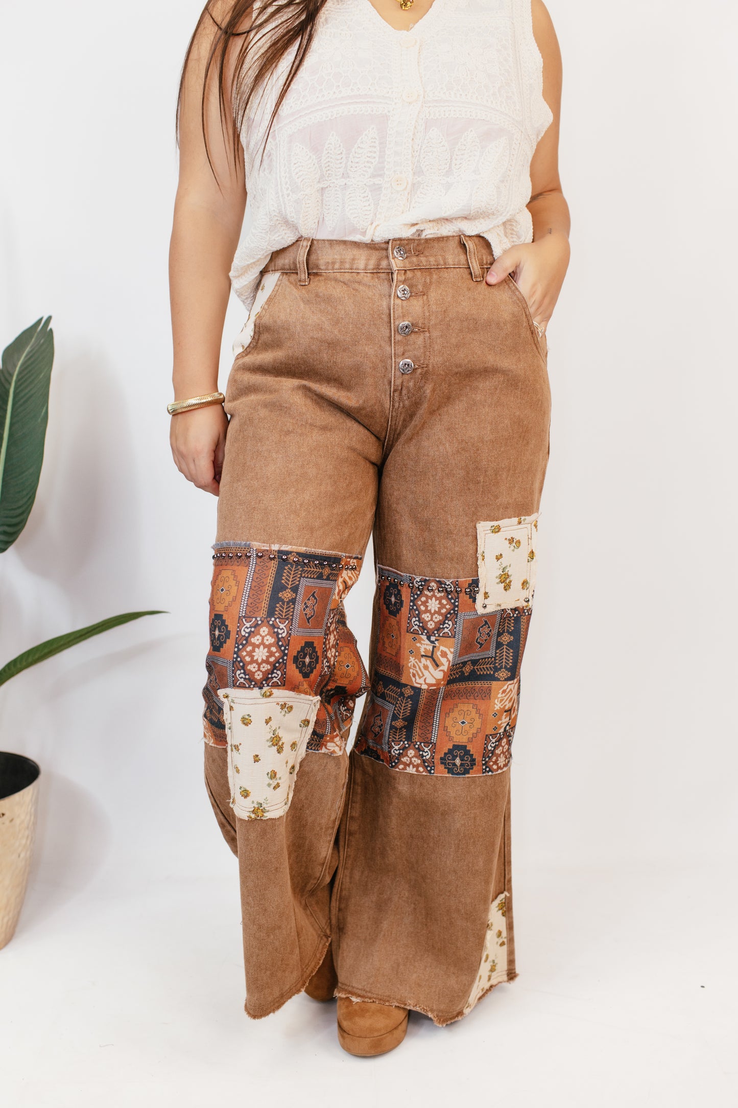 Retro Patchwork Wide-Leg Jeans
