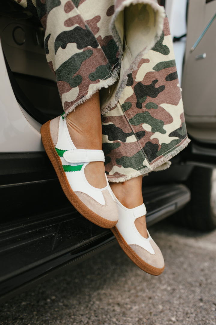 Corky's White With Green Calm Down Sneakers