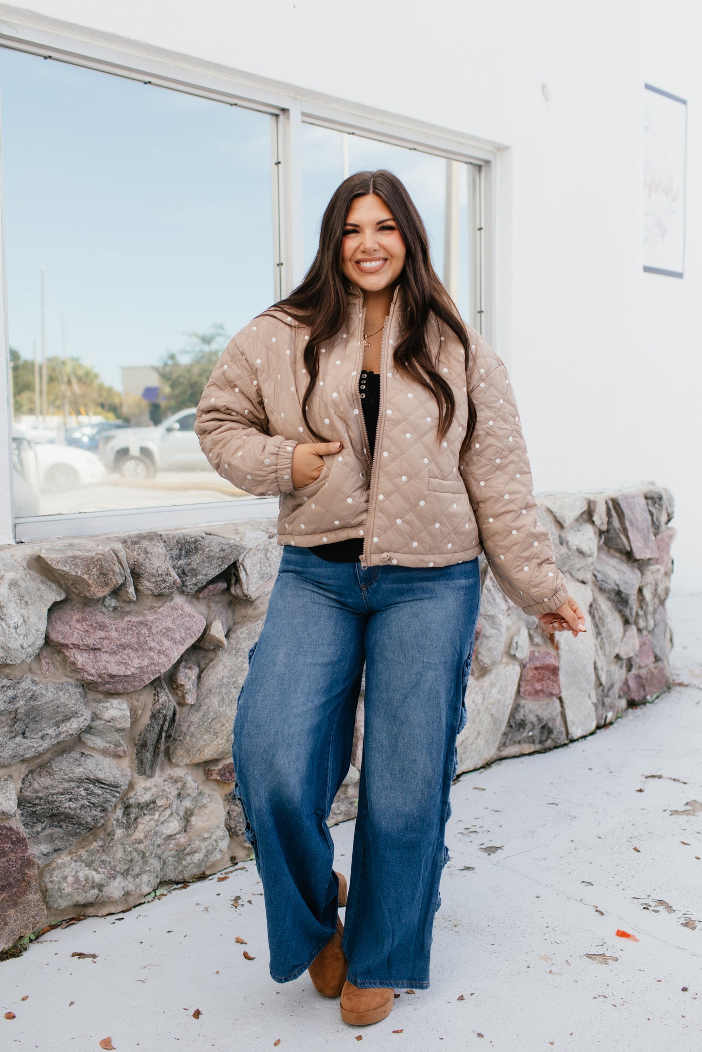 Dot to Trot Puffer Jacket in Mocha